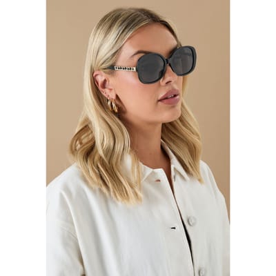 Yours Zwarte Oversized Zonnebril Met Kettingsize One Size
