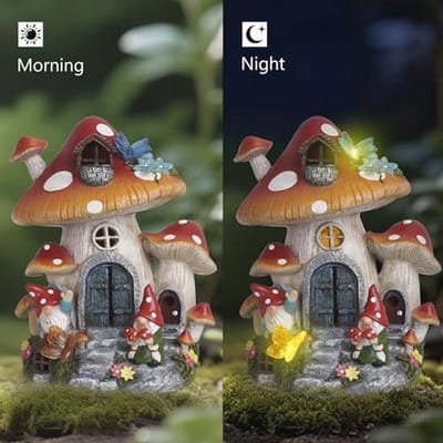 Hodao Lente Tuin Paddestoel Kabouters Decoraties Paddestoel Huis Ornamenten Decor Zomer Kabouters Beeldjes Lente Vlinder Verlichting Huis voor Outdoor Tuin Decor Verjaardagscadeaus voor moeder, oma,