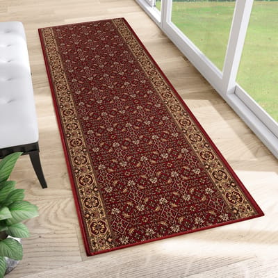 Tapiso Tapijtloper Antislip Rubber Onderkant – Klassiek Oosters Bordeaux – Keukenloper Gangloper op Maat- 67x100