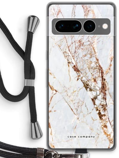 Case Company® - Hoesje met koord geschikt voor Google Pixel 7 Pro hoesje met Koord - Goud marmer - Telefoonhoesje met Zwart Koord - Bescherming aan alle Kanten en Over de Schermrand
