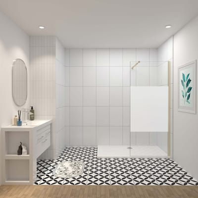 Inloopdouche-douchewand-walk in 90x200 cm,10mm midden wit gematteerd gehard glas met explosieveilige folie+73-120cm Stabilisatiestang,gouden profiel