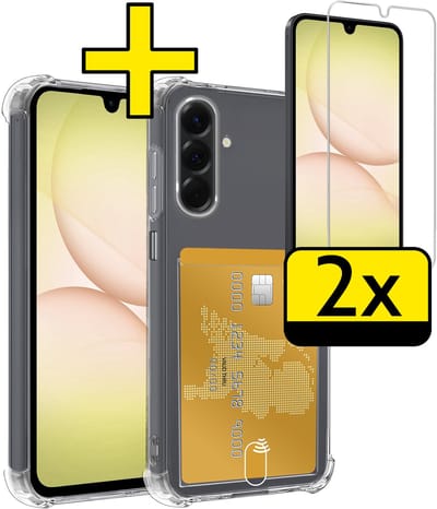 Hoesje - Geschikt voor Samsung Galaxy A17 - Met 2x Screenprotector - Pashouder - Kaarthouder - Telefoon Hoes Shockproof - Siliconen Case - Back Cover - Shock Proof - Pasjes Houder - Telefoonhoesjes - Transparant