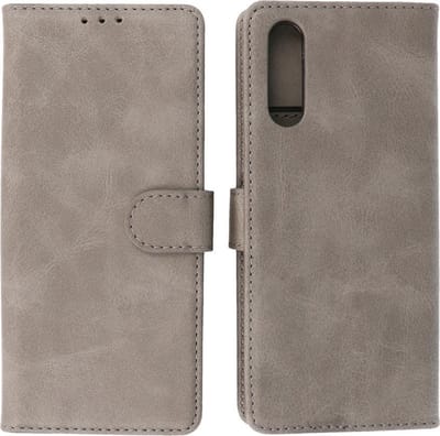 Sony Xperia 10 III Hoesje - Book Case Telefoonhoesje - Kaarthouder Portemonnee Hoesje - Wallet Case - Grijs