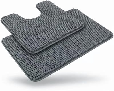 Chenille Badmat Set - Douchemat Antislip - Badkamer Comfort - Extra Zwaar 1400 GSM - 50x80 + 50x50cm - Grijs