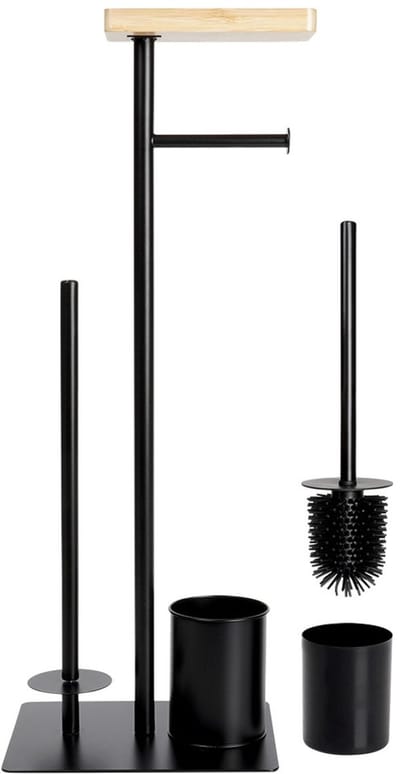 Vilde Bamboo Black - Toiletset - Met toiletborstel - Met opbergruimte - Met telefoonplankje