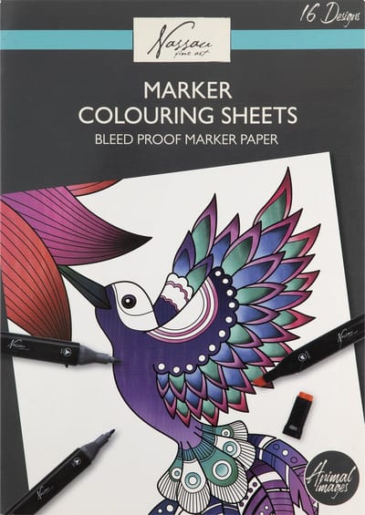 Nassau Fine Art Dieren Kleurboek voor Volwassenen - 16 Artistieke Ontwerpen - Alcohol Marker Geschikt - Afmeting 35x25cm - Doorslagvrij