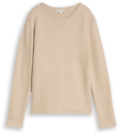 Tom Tailor - Gebreide trui van katoen - Maat S - gravel beige melange