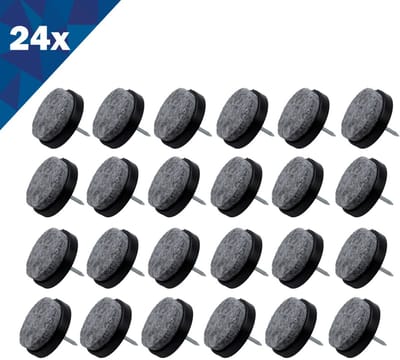 24x Premium Stoelpoot Viltjes met Spijker – Rond – Zwart/Grijs – Antikras Meubelbeschermers voor Stoelen, Banken & Tafels