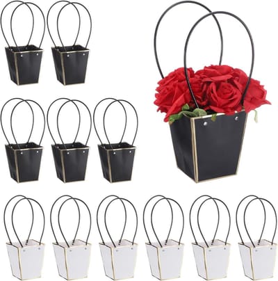 Bloem Geschenkzakken - Papieren Boeketdozen - Bloemen Presenteren - Handtas Vorm - 40cm Hoogte - Zwart