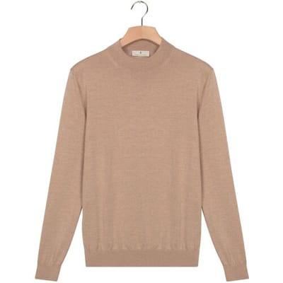 Thomas Maine Trui Turtle Neck Merino Single Knit Subtle Melange Licht Beige / male