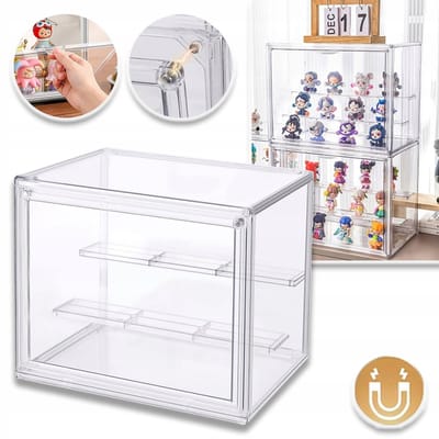 Heldere Acryl Displaykubus - Inclusief 2 Verdelers Stapelbaar Ontwerp - Stofbescherming Opstelling Zonder Gereedschap - Perfect Voor Huisdecoratie Kantoor En Detailhandel - 27x22x18cm