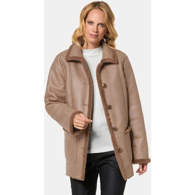Heerlijk warm, lang jack in leerlook - camel - Gr. 42 van Goldner Fashion