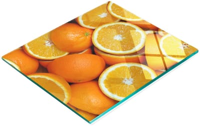 Stijlvol en duurzaam glazen bord met print van sinaasappelhelften, 60x52 cm