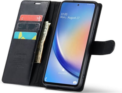 CaseMania Bookcase hoesje geschikt voor Samsung Galaxy A54 - Effen Zwart - Leer