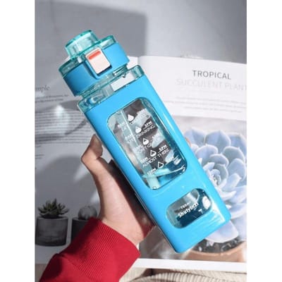 Sportwaterfles met Tijdsmarkering, Draagbare Beker met Rietje 24oz Herbruikbare Drinkfles met, Motiverende Waterfles met Draaglus 900ml blauw