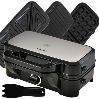 3in1 staffer: pads, grill en wafels-veelzijdig, compact, gemakkelijk schoon te maken, 1500 W, zwart/zilver