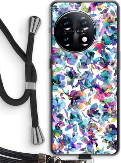 Case Company® - Hoesje met koord geschikt voor OnePlus 11 hoesje met Koord - Hibiscus Flowers - Telefoonhoesje met Zwart Koord - Bescherming aan alle Kanten en Over de Schermrand