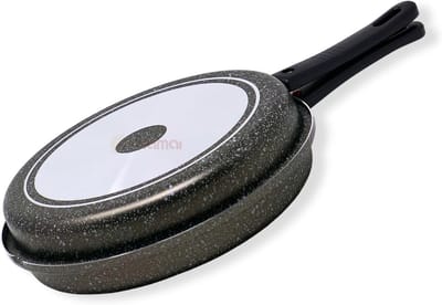 Gegoten Aluminium Gietijzeren Pan met Antikleeflaag Steenlook en Afneembaar Handvat 28 cm - Geschikt voor Inductie en Oven