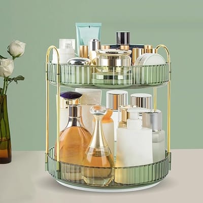 Famanu - Make up Organizer 360° draaiend, 2-laags badkamerorganizer met grote capaciteit, make-uptafel, organizer voor kaptafel, huidverzorgingscarrousel voor huidverzorgingparfum