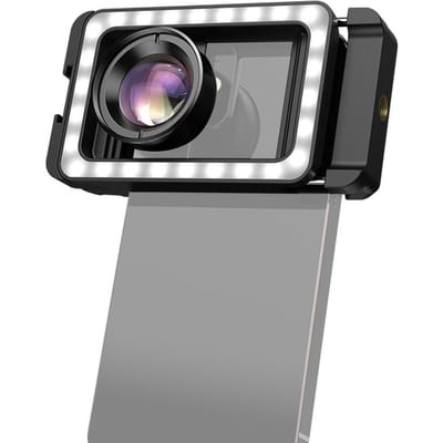 APEXEL FL23 Universele telefoonclip met 17 mm + 37 mm draad LED-invullicht Koude schoenhouder & 1/4 inch with 100mm macro lens zwart