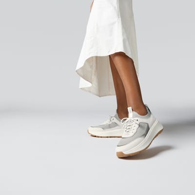 FitFlop FitFlop F-Mode Suede/Knit Flatform Slip-On Laced Sneakers GRIJS - Maat 36