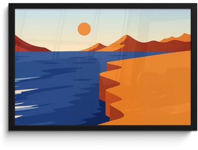 Poster in lijst - Fotolijst 60x40 cm - Posters - Landschap - Bergen - Zon - Zee - Posterlijst zwart - Decoratie - Wanddecoratie woonkamer - Muurdecoratie slaapkamer