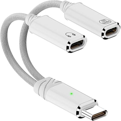 100W USB-C naar 3,5 mm koptelefoonadapter, compacte hulpkonverter met haaks ontwerp, ideaal voor reizen en gemakkelijk mee te nemen (wit)