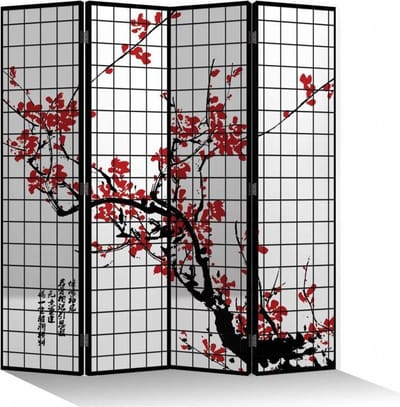 Fine Asianliving Kamerscherm B160xH180cm 4 Panelen Kersenbloesems Zwart