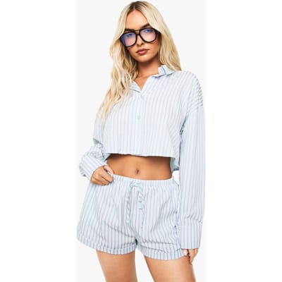 boohoo Dames Gestreepte Seersucker gekort shirt | Blue | Maat: 10