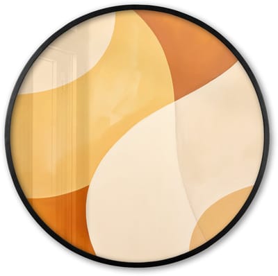 Poster in lijst Rond - Fotolijst 60x60 cm - Posters - Abstract - Patroon - Modern - Beige - Oranje - Ronde posterlijst zwart - Decoratie - Wanddecoratie woonkamer - Muurdecoratie slaapkamer
