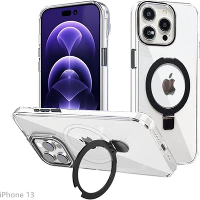 Hoesje voor iPhone 13, Compatibel met MagSafe, Magnetische Case met 360° Draaibare Standaard, Anti-Verkleuring Hoes, PC Lichtgewicht-Zwart