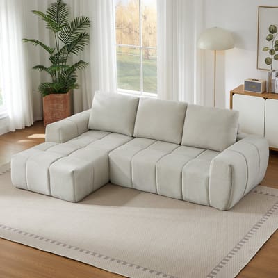 HAUSS SPOLE Hoekbank - L-Vorm Combinatiebank - Zacht En Ondersteunend Met Afneembare Kussens - Voor Woonkamer, Appartement En Kantoor - Cord Beige