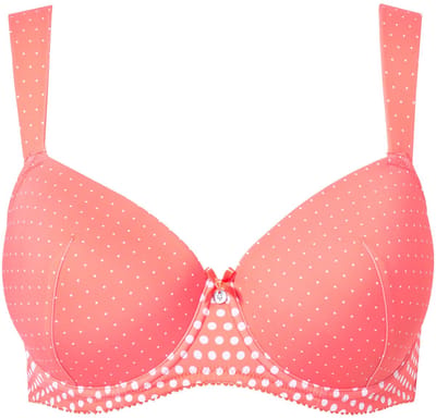 Ulla Popken - Dames - Beugelbeha stippen zachte cups - Koraal - Maat 110C