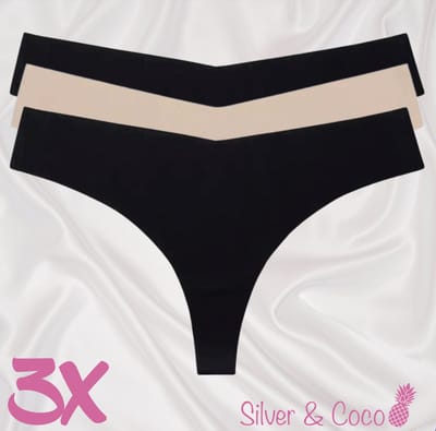 SilverAndCoco® - 3 Stuks Naadloze Strings / Seamless Onderbroek String Dames / Zacht Brazilian Slipje / Naadloos Stretch Ondergoed Vrouw / Strings Dames Lingerie Broekje Slip Black Nude - Zwart / Small / S