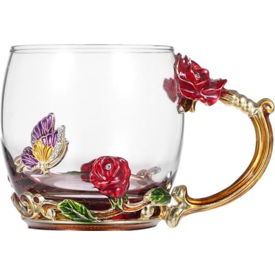 Rode Roos Emaille Ambacht Waterbeker Drinkmok met Handvat Ontwerp Thee Koffiekop Red,type 2 gray
