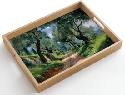Dienblad hout 50x35 cm - Schootdienblad - Pad - Bomen - Schaduw - - Borrelplank rechthoek - Plateau dienbladen