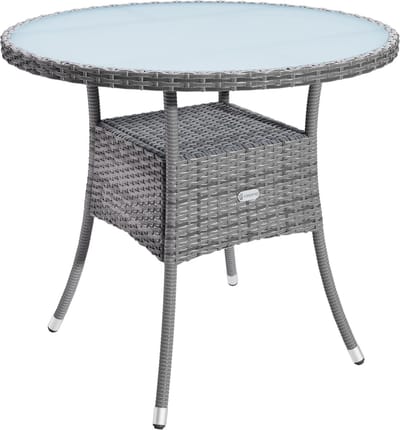 Ronde Tuintafel - Balkon Tafel - Buiten Zitten - Weerbestendig Vlechtwerk - 80x74cm - Grijs