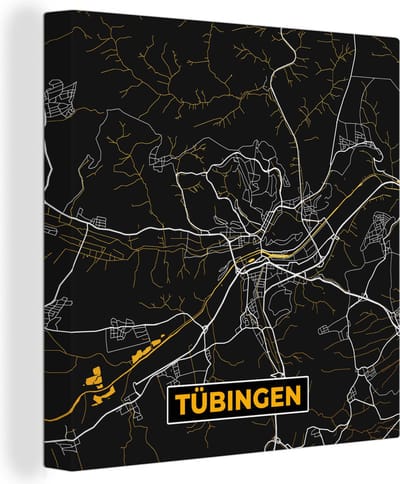 Canvas Schilderij Goud – Duitsland – Plattegrond – Gold – Stadskaart – Kaart – Tübingen - 20x20 cm - Wanddecoratie