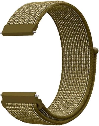 Strap-it Nylon Bandje 20mm – Olijfgroen – Geschikt voor Samsung Galaxy Watch 7 (44 & 40mm) / Watch 6 (Classic) / Watch 5 (Pro) / Watch 4 (Classic) / Watch FE / Watch 3 41mm / Active (2) 40 & 44mm / Watch 42mm / Gear Sport / Garmin Vivoactive 3 / 5