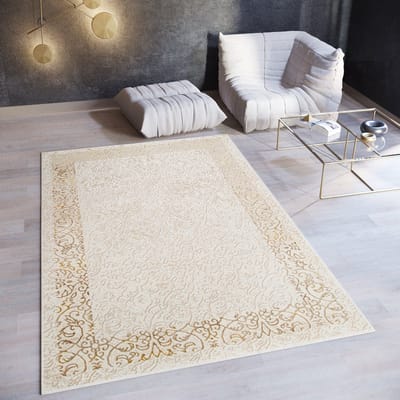 Tapiso Ares Vloerkleed Creme Laagpolig Woonkamer Frame Oriental Tapijt Maat- 180x250
