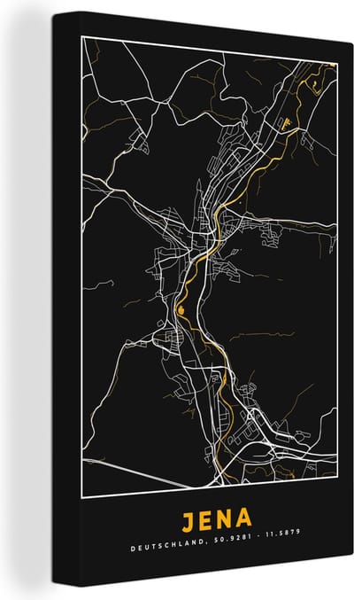 Canvas Schilderij Goud – Duitsland – Plattegrond – Gold – Stadskaart – Kaart – Jena - 20x30 cm - Wanddecoratie