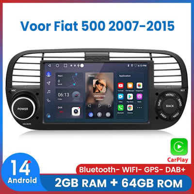 Awesafe Autoradio - Geschikt Voor Fiat 500 2007 t/m 2015 - 2GB+64GB - Draadloos Carplay Android Auto - GPS RDS Bluetooth - Navigatie - Zwart