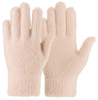 Winterhandschoenen Dames - Kunstwol - Elastisch - Roze/Beige - 20 x 10,5 cm - Comfortabele Draagervaring - Handschoenen