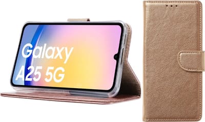 Bixb Hoesje Geschikt voor Samsung Galaxy A25 – portemonnee bookcase met pasjeshouder - Goud