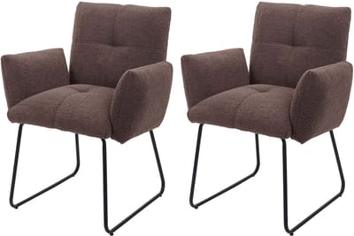 Set van 2 eetkamerstoelen MCW-K34, keukenstoel gestoffeerde stoel armleuning, Oeko-Tex bouclé stof/textiel metaal MVG ~ bruin