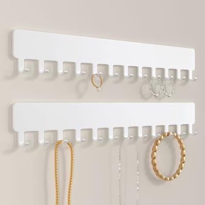 PromoHome Wandhanger Sieradenorganizer - 2-delige set met 11 haken per stuk - Wit