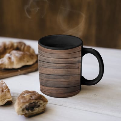 Magische Mok - Foto op Warmte Mokken - Koffiemok - Houten plankpatroon - Warmte - Natuurlijk - Magic Mok - Beker - 350 ML - Theemok