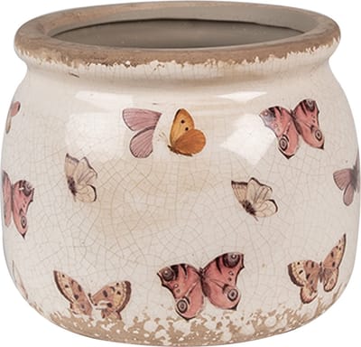 Keramiek Bloempot voor Binnen – Kleurrijke Vlinders – Rustieke Pot – Ø 12 cm – Vlindersmotief