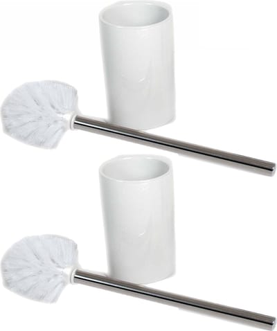 2x stuks wc/toiletborstels inclusief houders wit 37 cm van RVS /keramiek - Toilet/badkameraccessoires wc-borstel