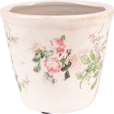 Clayre & Eef Bloempot Ø 12x10 cm Roze Beige Keramiek Rond Bloemen Bloempot binnen